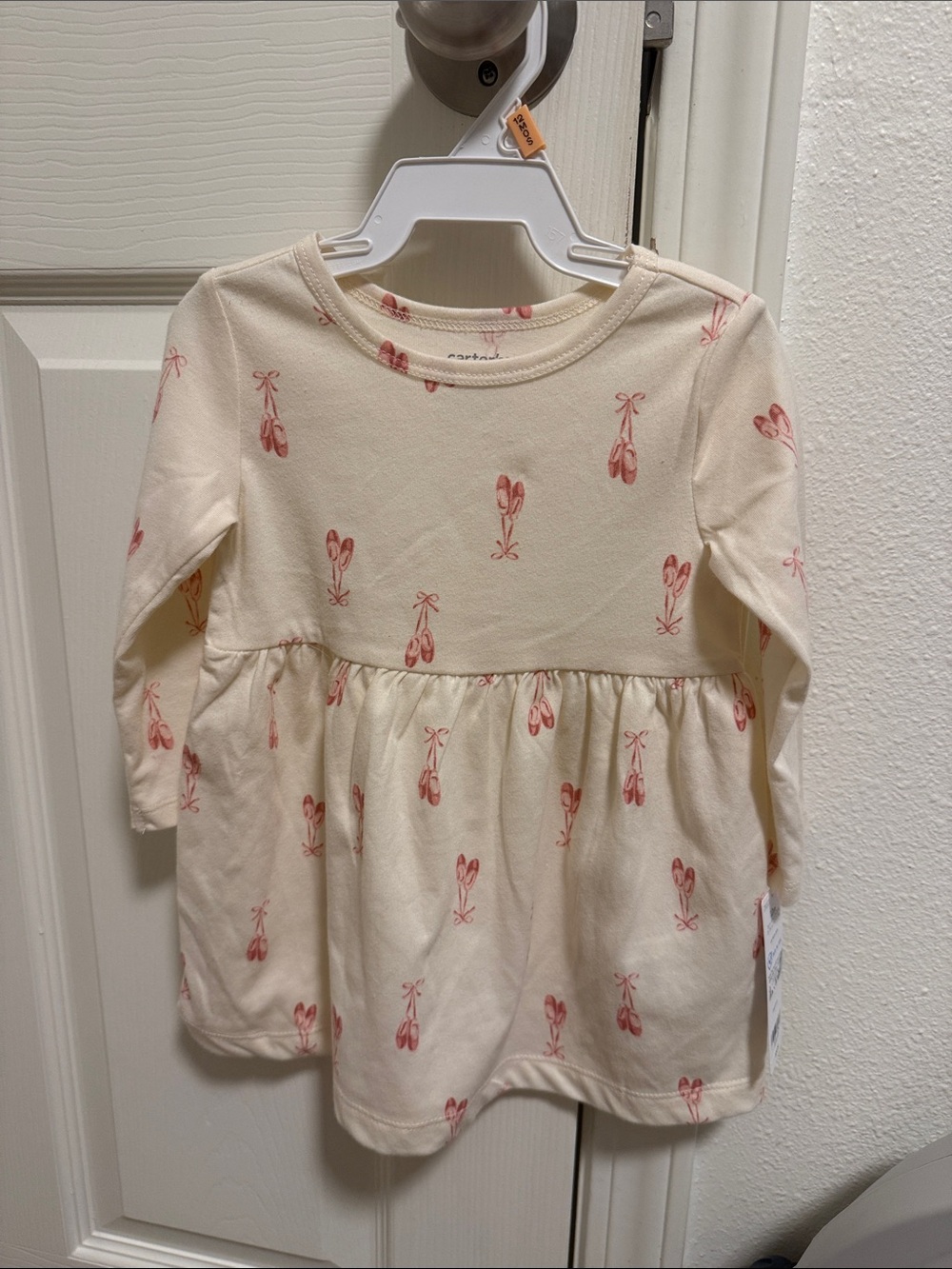 Carter's Cream Long-Sleeve Dress with Pink Ballet Shoe Print